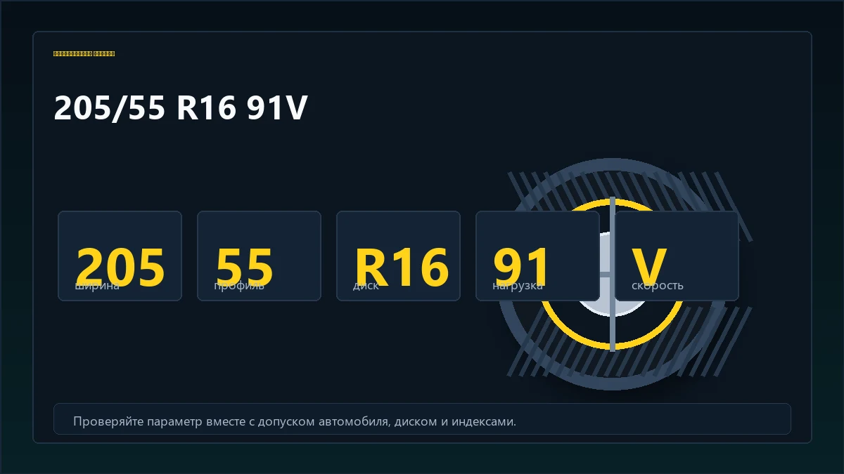 Схема разделения маркировки 205/55 R16 91V на блоки