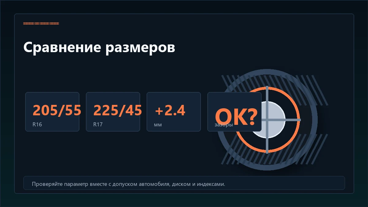 Сравнение внешнего диаметра двух размеров шин